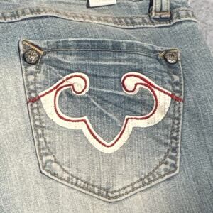REROCK straight jeans, Size 27, Light Denim wash, Red Accents, Y2K